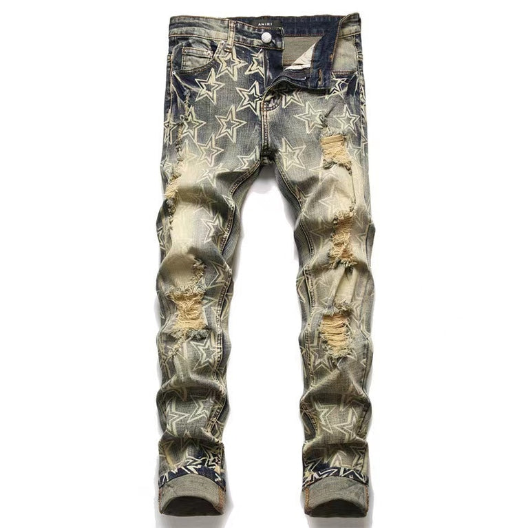 Letter Star Ripped Skinny Jeans