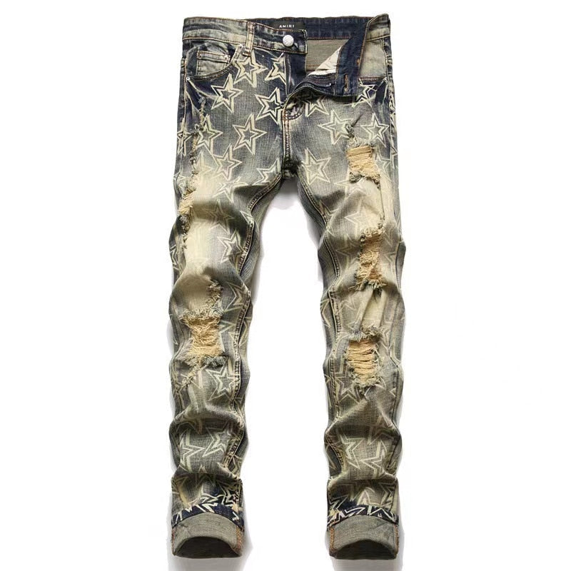 Letter Star Ripped Skinny Jeans