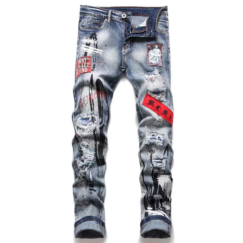 Patchwork Ripped Skinny Jeans